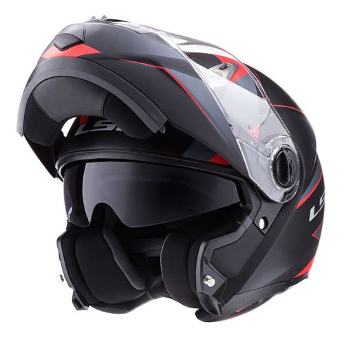 Casco LS2 370 Easy Stripe Negro / Rojo / Mate