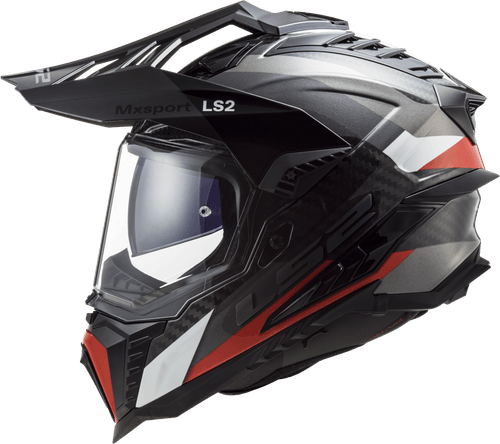 Casco LS2 701 Explorer Carbono Frontier Titanium / Rojo / Brillo